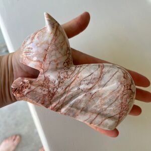 Vintage Hand Carved Stone Cat Figurine Marble Alabaster Style 5.5"
